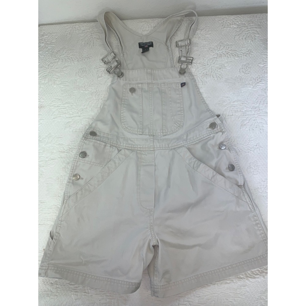 Polo Jeans Co Ralph Lauren Womens Khaki Denim Shortalls Overalls Sz Small Preppy